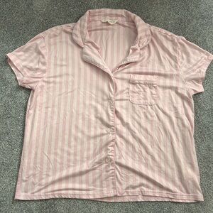 Laura Ashley Pink and White Striped Button-Up Top